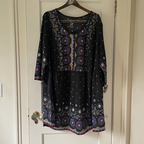 Ulla Popken Black with Buttons 28/30 Women's Tunic Top 100% Cotton - Picture 2 of 7